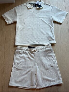 Saints Studio Boys Cream Textured Polo Shirt Shorts Set Size 14/16 NWT Large